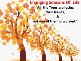 TREES
Changing Seasons Of Life
“All the Trees are losing
their leaves,
&
not one of them is worried.”
 