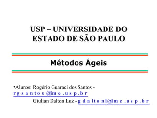 USP – UNIVERSIDADE DO ESTADO DE SÃO PAULO ,[object Object],[object Object],Métodos Ágeis 