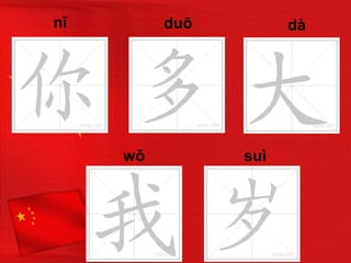 nǐ​ duō​ dà​
wǒ​ suì​
 