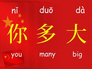 你
nǐ
you
多 大
many big
duō​ dà
 