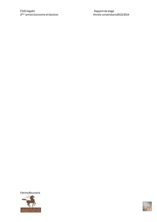 FSJESAgadir Rapportde stage
2ème
année Economie etGestion Année universitaire2013/2014
FatimaBousseta
29
 