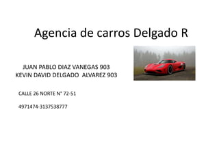 Agencia de carros Delgado R
JUAN PABLO DIAZ VANEGAS 903
KEVIN DAVID DELGADO ALVAREZ 903
CALLE 26 NORTE N° 72-51
4971474-3137538777
 