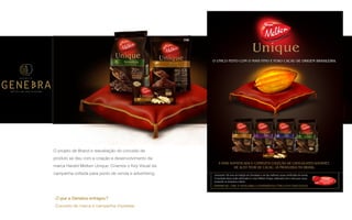 P A R C E R I A Q U E G E R A R E S U L T A D O
A G Ê N C I A
O projeto de Brand e reavaliação do conceito de
produto se deu com a criação e desenvolvimento da
marca Harald Melken Unique. Criamos o Key Visual da
campanha voltada para ponto de venda e advertising.
O que a Genebra entregou?
Conceito de marca e campanha impressa.
 