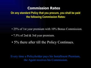 Commission Rates On any standard Policy that you procure, you shall be paid  the following Commission Rates: •  25% of 1st...
