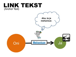 Ja
LINK TEKST(Anchor Text)
Oni Mehanicar
Aha, to je
mehanicar.
 