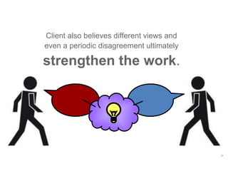 5
Client also believes different views and
even a periodic disagreement ultimately
strengthen the work.
 