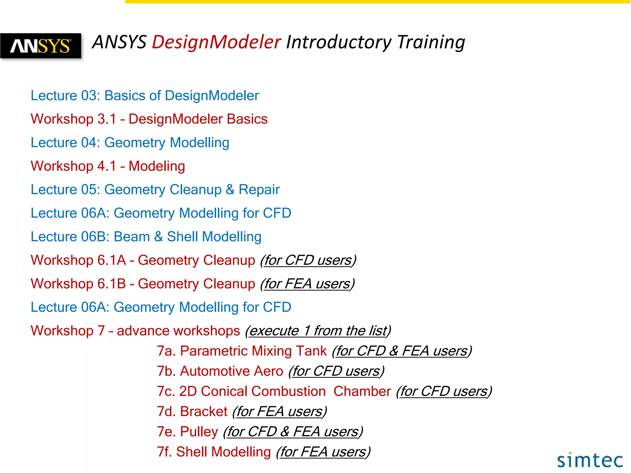 ANSYS CFD FEA Training Agenda | PPTX | Technology & Computing