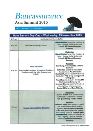 Agenda - Bancassurance Asia Summit 2015, Singapore