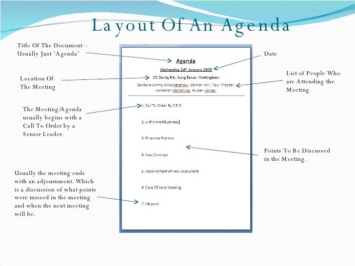 layout of agenda