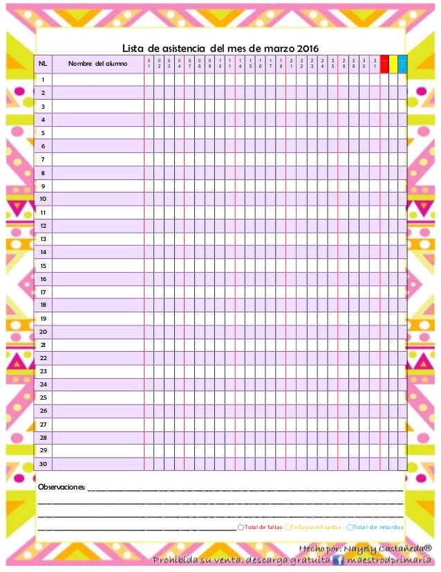 formato lista de asistencia