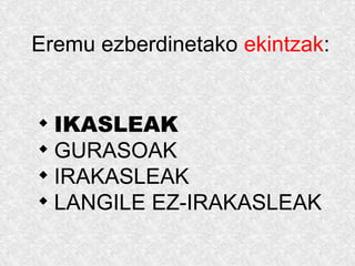 Eremu ezberdinetako ekintzak:

IKASLEAK

GURASOAK

IRAKASLEAK

LANGILE EZ-IRAKASLEAK
 