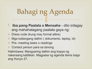 Agenda at Memorandum sa piling larang fil | PPTX