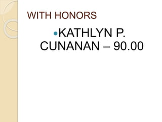 WITH HONORS
KATHLYN P.
CUNANAN – 90.00
 