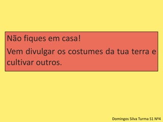 Não fiques em casa!Vem divulgar os costumes da tua terra e cultivar outros.Domingos Silva Turma S1 Nº4