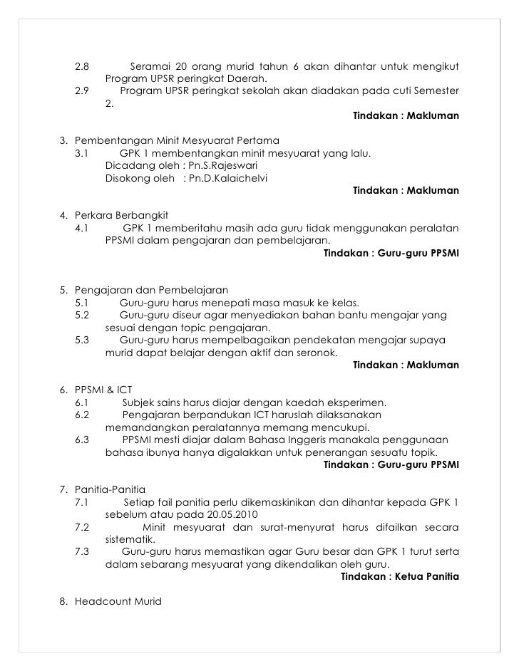 Agenda dan minit mesyuarat kurikulum 2010