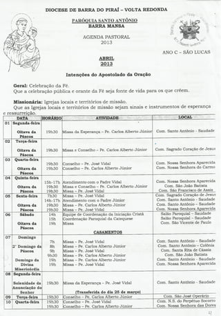Agenda da paróquia sto. antônio abril 2013