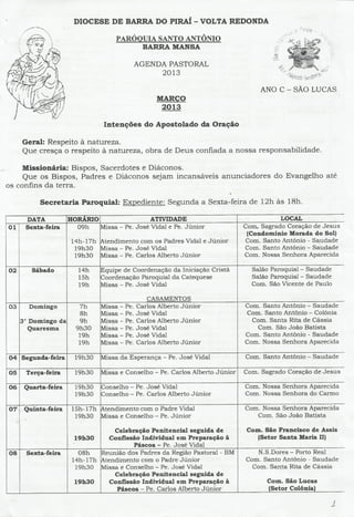 Agenda da paróquia sto. antônio março 2013