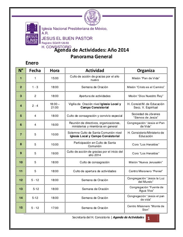Agenda de actividades 2014 integracion general