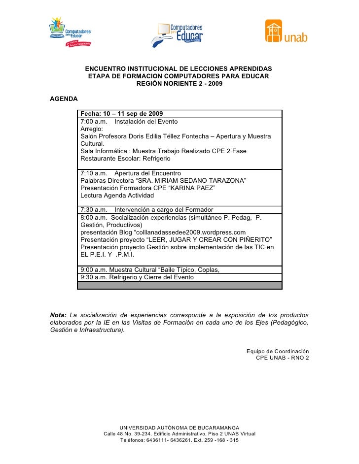 ENCUENTRO INSTITUCIONAL DE LECCIONES APRENDIDAS
            ETAPA DE FORMACION COMPUTADORES PARA EDUCAR
                  ...