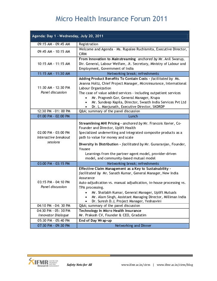 Micro Health Insurance Forum Agenda