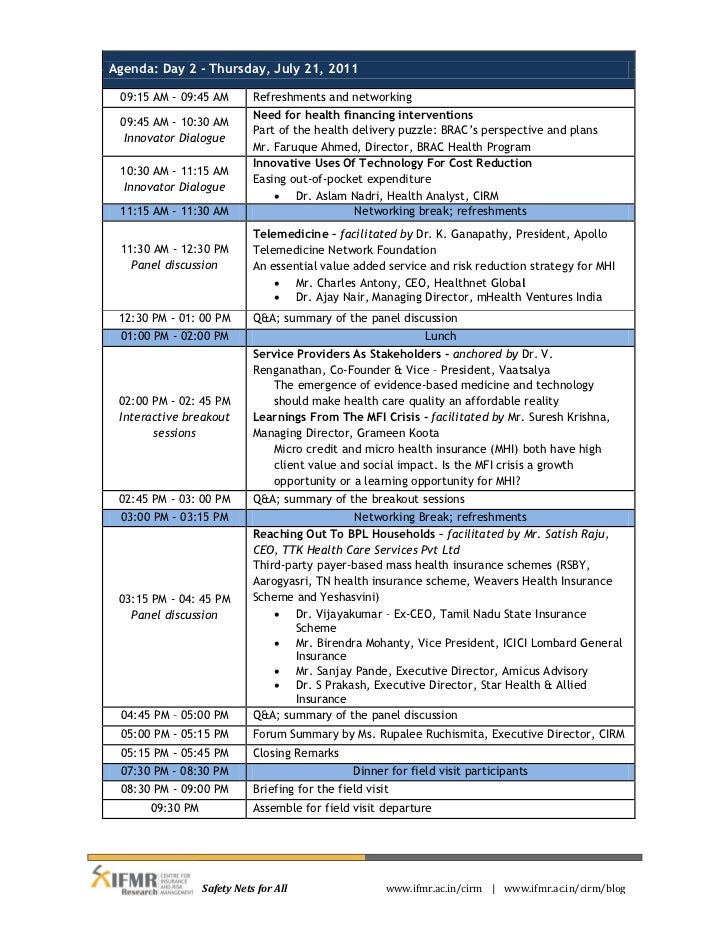 Micro Health Insurance Forum Agenda