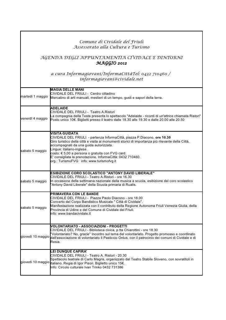 Cividale E Dintorni Agenda Appuntamenti Maggio 2012