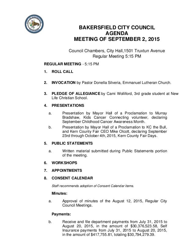 agenda for meetings