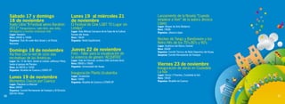 54

Jueves 7 al sábado 9 de
noviembre
V CONGRESO NACIONAL DE
ELECTRICIDAD Y ENERGÍAS
ALTERNATIVAS

Lugar: Teatro Carlos Cueva Tamariz
Hora: 09h00 a 17h00
Organiza: Escuela de Ingeniería Eléctrica y Universidad
de Cuenca con el aval del Ministerio de Sectores
Estratégicos y Ministerio de Electricidad y Energías
Renovables
AUSPICIA: I. Municipalidad de Cuenca, CELEC-EP.
CNEL, EERCS.

Jueves 7 al sábado 9 de
noviembre
TEMPORADA TEATRAL ‘LOCA LA
JUANA-JUANA LA LOCA’, CON LA
ACTRIZ JUANA ESTRELLA
Lugar: Sala Alfonso Carrasco
Hora: 20h00
Organiza: Casa de la Cultura Núcleo del Azuay

55

Viernes 8 de noviembre

V FESTIVAL ‘NOCHES DE
BANDONEÓN’: PRESENTACIÓN DEL VIDEO

SEXTETO-TANGO I, Y DEL CONJUNTO CUENCANO,
SRES. ALBERTO COELLO, RUBEN COELLO, GERMÁN
RODAS
Lugar: Auditorio del Museo Municipal de Arte
Moderno (Sucre y Coronel Tálbot)
Hora: 19h30
Organiza: Grupo Cultural Bandoneón

LA GALA DE LA MÚSICA
ECUATORIANA: GRUPO QUIMERA, LA

TOQUILLA, HERMANOS MIÑO NARANJO, FERNANDO
VARGAS
Lugar: Salón Mazán del Mall del Río
Hora: 20h00
Organiza: Club Rotario Yanuncay

ELECCIÓN Y CORONACIÓN DE LA
REINA DE LOS MERCADOS DE LA
CIUDAD

Lugar: Salón de la Ciudad
Hora: 18h00
Organiza: Alcaldía de Cuenca y Unidad de Ferias y
Mercados

Viernes 8 y sábado 9 de
noviembre
II EXPO ELECTRICIDAD

Lugar: Universidad de Cuenca
Hora: 10h00 a 18h00
Organiza: Escuela de Ingeniería Eléctrica y Universidad
de Cuenca con el aval del Ministerio de Sectores
Estratégicos y Ministerio de Electricidad y Energías
Renovables
AUSPICIA: I. Municipalidad de Cuenca, CELEC-EP.
CNEL, EERCS.

Sábado 9 de noviembre

FESTIVAL ‘LOS JUEGOS
TRADICIONALES DE LOS BARRIOS’
Lugar: Plaza Cívica
Hora: 09h00
Organiza: Federación de Barrios de Cuenca
AUSPICIA: ETAPA EP

 