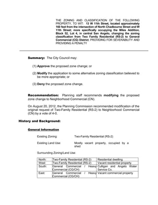 F.    Screening shall consist of fencing, landscaping, masonry, berming, or a
      combination thereof, that coordinates with building facade materials as
      detailed in SECTION 6 of this ordinance or landscaping materials as detailed
      in SECTION 11 of this ordinance.

G.    Metal buildings shall only be allowed on the northwestern approximately
      137,000 square feet as detailed in Exhibit A and Exhibit B.

H.    Opaque metal fences shall not be allowed.

I.    Accessory uses listed in SECTION 5 of this ordinance may not exceed 25
      percent of the total floor area of structures encompassed within the
      boundaries of this Planned Development.

J.    Fencing of any kind shall not be constructed to the south of the proposed
      traffic circle that would block vehicular access to the parking lot immediately
      south of the parking circle as identified in Exhibit C of this ordinance.

SECTION 8: Off-street parking standards for the campus shall include the following,
consistent with these standards as outlined in Chapter 9 of the Zoning Ordinance:

A.    Classroom buildings: 9 parking spaces per classroom;

B.    Office buildings: 1 parking space per 300 square feet of office space;

C.    Housing facilities for students: 1 parking space per residential unit;

D.    Library and sports facilities: 1 parking space per 400 square feet or 1 parking
      space per 10 patron seats, whichever is greater;

E.    Accessory uses for the exclusive use of staff, trainees, and students shall not
      require additional off-street parking.

SECTION 9: Loading space standards for the campus shall be as follows:

A.    Every nonresidential building with less than 65% of the floor area devoted to
      classrooms and/or offices, and which have at least 20,000 square feet of
      gross floor area, shall have a minimum of one off-street loading space with
      one additional off-street loading space for each additional 60,000 square feet
      of gross floor area or major fraction thereof.

B.    Each required off-street loading space shall be not less than 10’ in width, 45’
      in length, and 14’ in height.
 