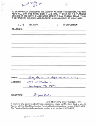 accessory to the retail use - the proponent's business, Spradley's Custom
Designs, is located at the corner of West 11th and North Chadbourne Streets.

While North Chadbourne is clearly defined as a major commercial corridor, much
of the 0 Block of West 11th Street is zoned for residential use. While lots to the
north and west of the property are currently zoned residential, this portion of the
block displays a lower density of housing units, characterized by vacant and
partially vacant lots. There has been a transition of uses along the block. As a
result, the boundary between the zones has become blurred, meaning that it is
becoming more difficult to decipher residential properties from those that are
commercial. A prime example of this transition was brought forth by the
proponent.

Prior to the case, the proponent and owner of the property, mentioned he had
demolished a house that stood deteriorating on the lot for some time. Vacant and
abandoned homes left unmaintained is a dangerous combination and serves as
potential blight in the community, as demolition of such structures can generate
an improved quality of living for residents of surrounding properties. The
proponent’s decision to transform the deteriorating lot into something more useful
and practical is a conscious step in revitalizing that section of the block. With
processing the zone change, the proponent hopes to maintain the shed, which
was located behind the house, on the lot as it currently stands. It is important that
the proponent understands that, if the lot remains in a residential zoning district,
the accessory structure must be removed; in residential districts, accessory
structures are only allowed if they are accessory to a primary structure.

While the proponent seeks to change the zoning to allow for parking accessory to
the business, it is important to realize that General Commercial zoning allows for
a wide range of commercial uses - any of which would be allowed on this site if
the parking were not created, or if a different owner wished to do so in the future.
It would also allow for a potential expansion of the commercial structure in which
the proponent’s business currently exists. The allowed uses for the zoning district
include business offices, retail sales, vehicle services (performed while the
customer waits), small animal veterinary clinics, entertainment-oriented
businesses and restaurants. For example, if the zone change requested is
approved, placement of car wash would be an allowed with CG zoning. The Floor
Area Ratio (FAR), or total area of buildable space for lots zoned General
Commercial (CG), is 2, or twice the area of the lot, per Section 502 of the Zoning
Ordinance. Immediately to the south of the subject property is zoned General
Commercial/ Heavy Commercial (CG/ CH) and the existing uses are Culligan and
Angelo Water Service Company, water and treatment facilities, not the ideal
setting for nearby residential uses.

The proponent’s business, Spradley’s Custom Designs, is located on North
Chadbourne, in an area notorious for limited parking. The building is an older
building that was built to the property lines at a time during which it was allowed.
 