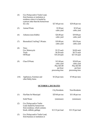 2. Seasonal Permit Fee:                               $100.00

                    (b)     Additional Annual Service Area
                            Food Establishment Permit Fee:                        $ 35.00
                    (c)     Three (3) Day Temporary Food
                            Establishment Permit Fee:                             $ 50.00
                    (d)     Fourteen (14) Day Temporary Food
                            Establishment Permit Fee:                             $ 70.00
                    (e)     Late Fee (per month):                                 $ 50.00”

Section 3)   THAT the terms and provisions of this Ordinance shall be deemed to be severable
             in that, if any provision of this Ordinance shall be declared to be invalid, the same
             shall not affect the validity of the other provisions of this Ordinance.

Section 4)   THAT this Ordinance shall be effective from and after October 1, 2012.


INTRODUCED on the            day of                                        , 2012, and finally

PASSED, APPROVED and ADOPTED on this the                    day of                        , 2012.



                                                   CITY OF SAN ANGELO



                                                   ____________________________________
                                                   Alvin New, Mayor
ATTEST:


_________________________________
Alicia Ramirez, City Clerk



APPROVED AS TO CONTENT:                            APPROVED AS TO FORM:


___________________________                        ___________________________
Sandra Villarreal                                  Lysia Bowling
Health Services Manager                            City Attorney
 