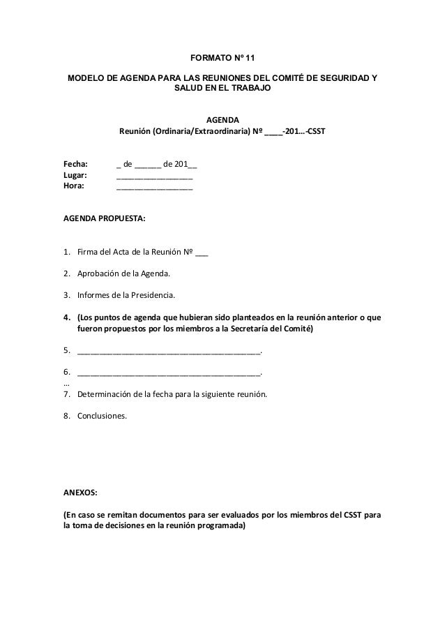 formato de agenda para reuniones