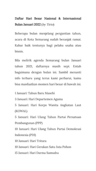 Agenda Semarang Bulan Januari 2022