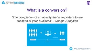 #AdvisorWebsitesLive
What is a conversion?
“The completion of an activity that is important to the
success of your business” - Google Analytics
 