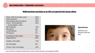 MALFORMACIONES Y SÍNDROMES ASOCIADOS
Malformaciones asociadas en un niño con agenesia del cuerpo calloso
Hipertelorismo
Au...