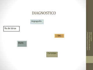 DIAGNOSTICO
Angiografía
Rx de tórax
RMN
TAC
Cariotipo
malformacionespulmonares
congenitasrevistachilenade
pediatria2009
 
