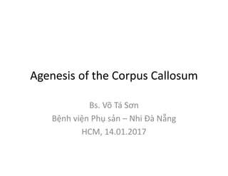 Agenesis of the Corpus Callosum
Bs. Võ Tá Sơn
Bệnh viện Phụ sản – Nhi Đà Nẵng
HCM, 14.01.2017
 