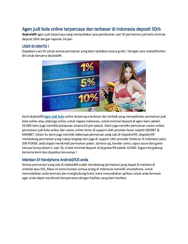 Agen judi bola online terpercaya dan terbesar di indonesia deposit 50rb
