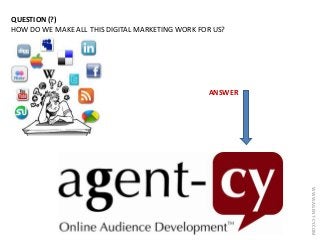 QUESTION (?)
HOW DO WE MAKE ALL THIS DIGITAL MARKETING WORK FOR US?




                                                 ANSWER




                                                          WWW.AGENT-CY.COM
 