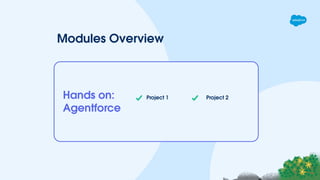 Modules Overview
Project 1 Project 2
Hands on:
Agentforce
 
