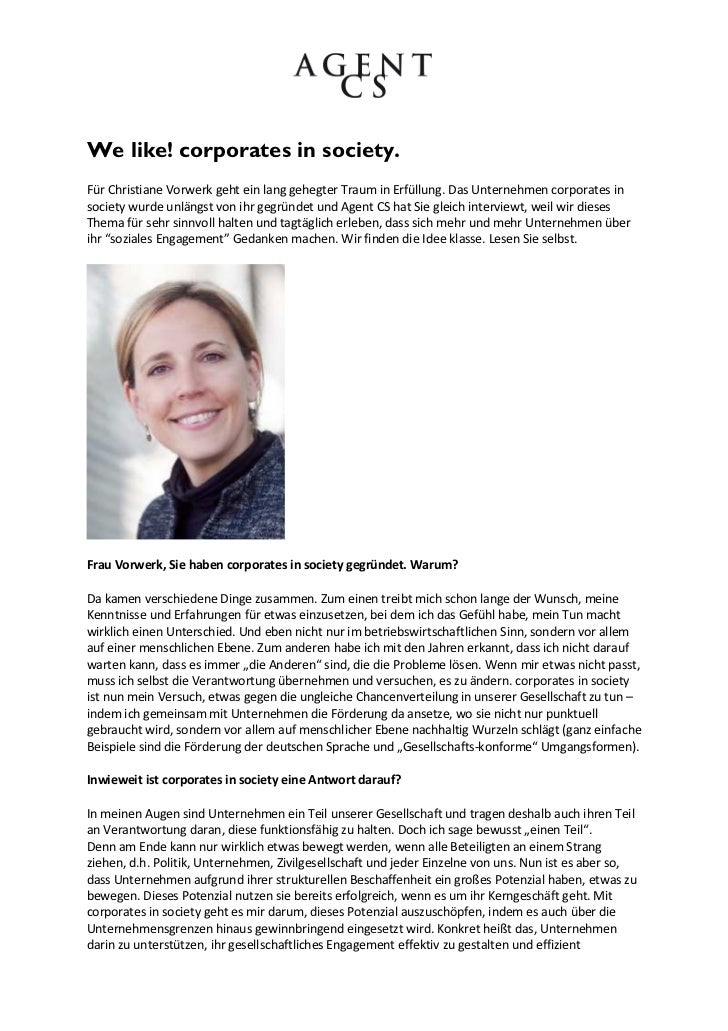 We like! corporates in society.Für Christiane Vorwerk geht ein lang gehegter Traum in Erfüllung. Das Unternehmen corporate...