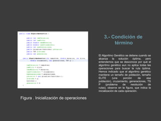 Inicialización 	Para escoger una parte de  la población se genera aleatoriamente y se realizan operaciones en estado inicial, que está constituida por un conjunto de cromosomas los cuales representan las posibles soluciones del problema. En caso tenemos registrada una población en un archivo .txt para que se vaya llamando cada elemento, véase en la Figura.Figura. Archivo de la población