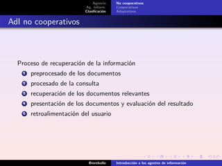 Agencia
Ag. Inform.
Clasiﬁcación
No cooperativos
Cooperativos
Adaptativos
AdI no cooperativos
Proceso de recuperación de l...