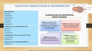 AGENTES VASOACTIVOS E INOTROPICOS
CLASIFICACION DE INOTROPICOS
SEGÚN FELDMAN
I. Adda, C. Lai, J.L. Teboul, L. Guerin, F. Gavelli, X. Monnet. Norepinephrine potentiates the efficacy of volume expansion on mean systemic pressure in septic shock. Crit Care., 25
 
