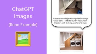 🖼
ChatGPT
Images
(Reno Example)
Create a new image showing me how things
would look if I added a laundry nook under
the stairs with shelving, washer and dryer.
 