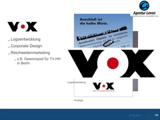 VOX

Logoentwicklung
Corporate Design
Reichweitenmarketing
   z.B. Gewinnspiel für TV-HH
   in Berlin




                                Logoentwicklung



                                     Gewinnspiel

                                     Anzeige




                                                   10.12.2012               153
                                                     Zurück zur Übersicht
 