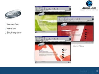 Globotec

Konzeption
Kreation
Struktogramm




               Internet-Präsenz




                        10.12.2012                96
                           Zurück zur Übersicht
 