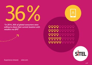 “In 2014, 36% of global consumers were
willing to share their current location with
retailers via GPS”
Experience shared. | sitel.com
36%
p.07
 