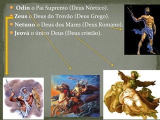 Odin o Pai Supremo (Deus Nórtico).
Zeus 0 Deus do Trovão (Deus Grego).
Netuno o Deus dos Mares (Deus Romano).
Jeová o único Deus (Deus cristão).
 