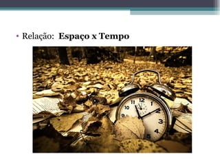 • Relação: Espaço x Tempo
 